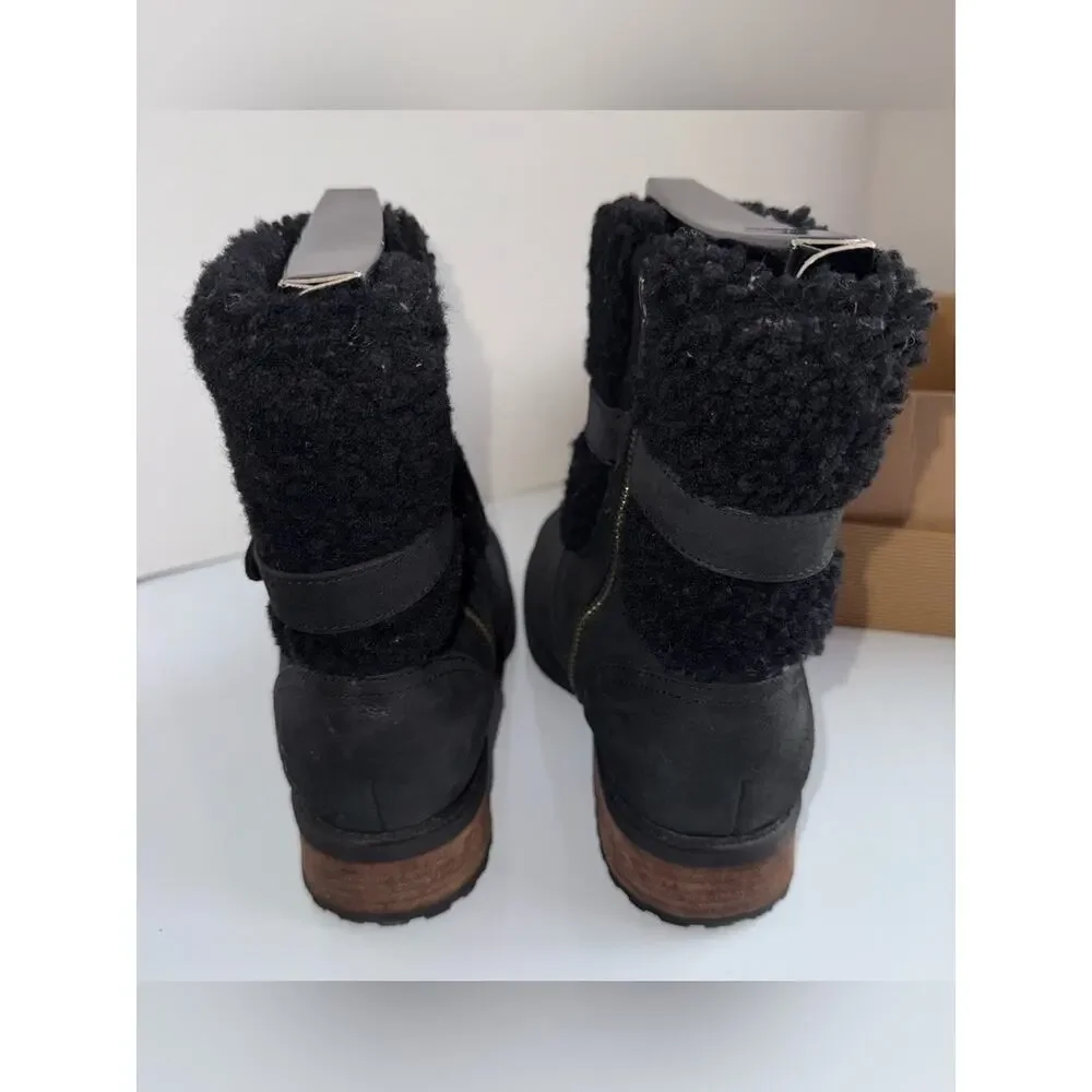 NIB UGG Blayre Black Shearling-Trim Mid-Calf Women's Boots
